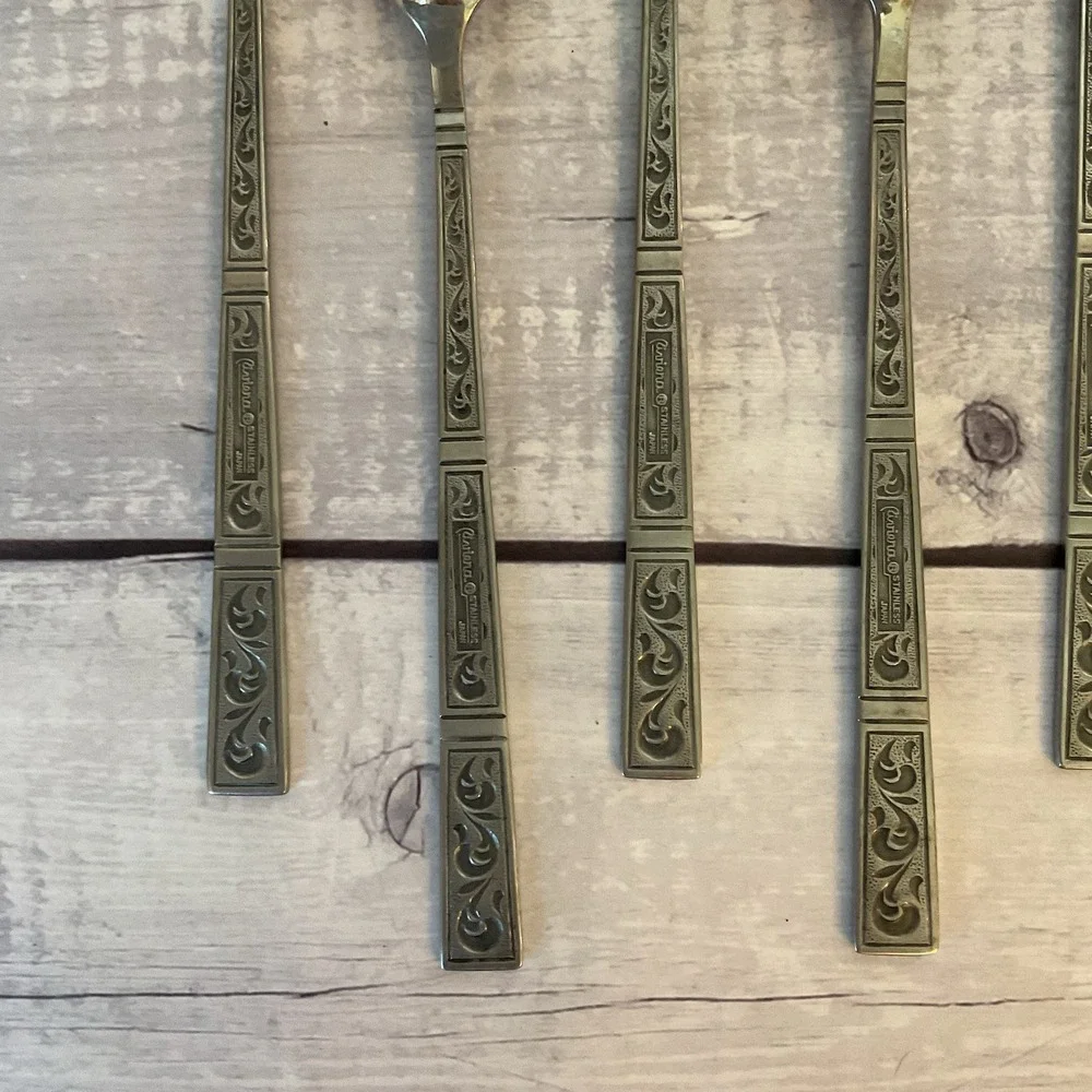 Riviera RIF4 Stainless Flatware Japan Set Of 7 Iced Tea Spoons MCM Vintage